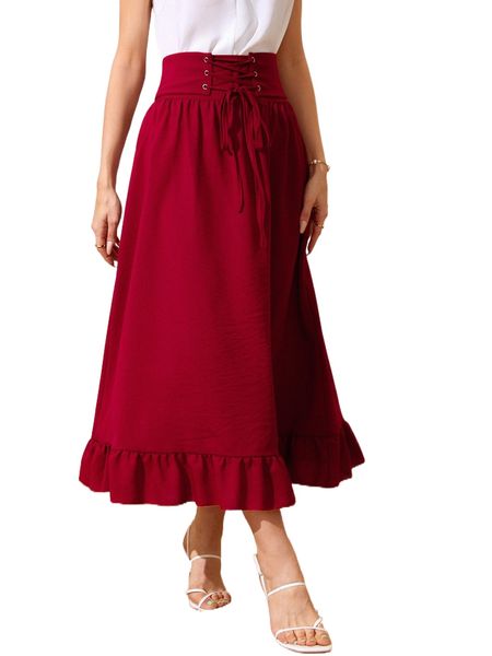

grommet lace up front ruffle hem skirt d4xh#, Black