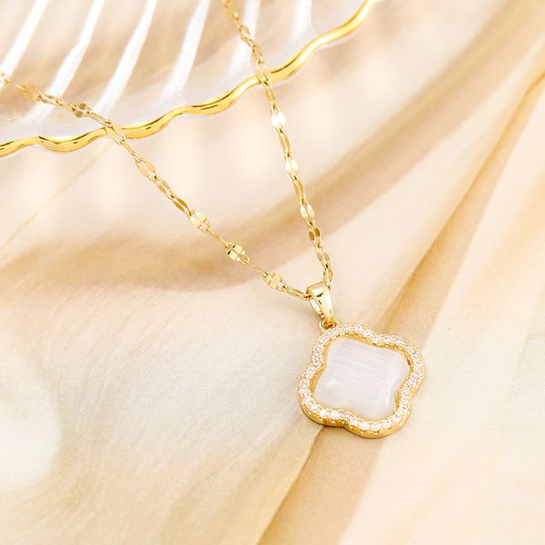 

handmade clover pendant necklace micro pave women jewelry for gift, Silver