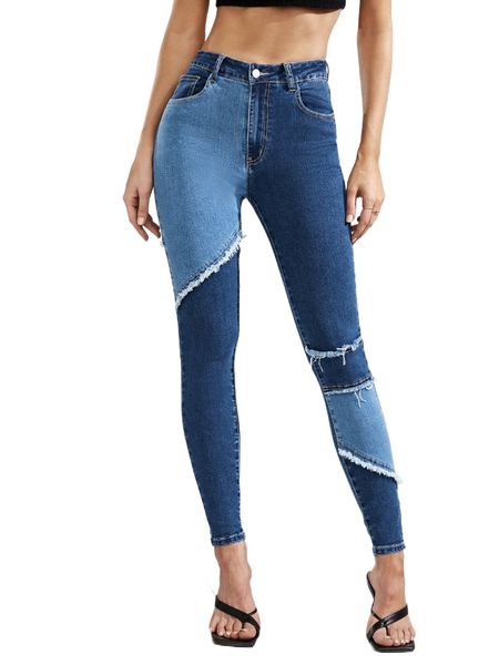 

high stretch raw trim skinny jeans b0hl#, Blue
