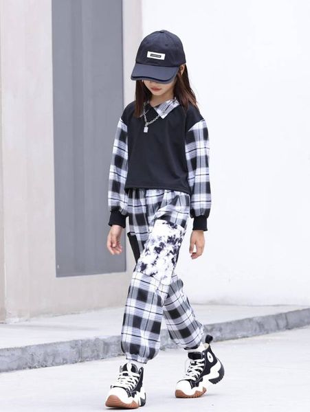 

girls 2 in 1 plaid sweatshirt with pants she, White