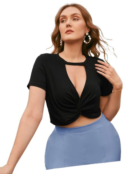 

frenchy plus solid twist detail crop t9gd#, Black