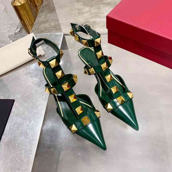 

sandals women's shoes rivet hollow thin heel baotou roman fashion pointed sandals, Black