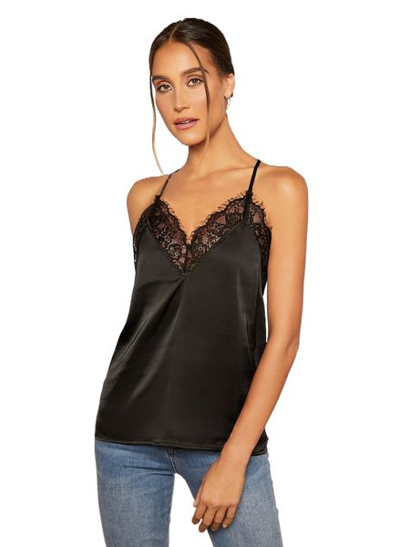 

eyelash lace panel cami b5bx#, White