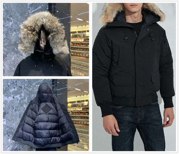 

winter outdoor leisure sports down jackets white duck windproof parker long leather collar cap warm real wolf fur stylish bomber jacket adve, Black