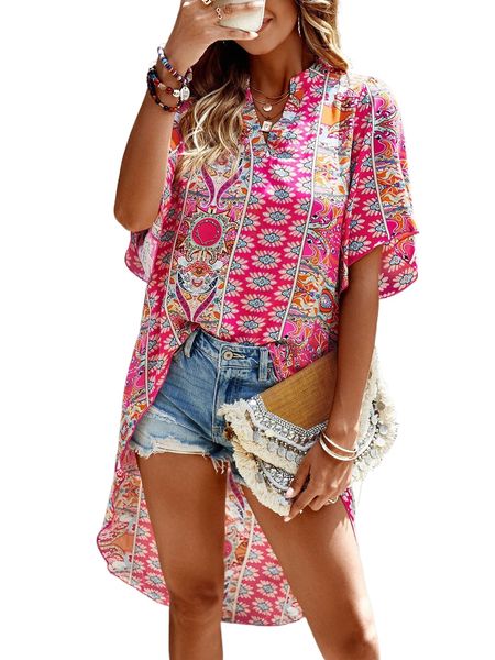 

allover print bell sleeve popover g8h8#, White