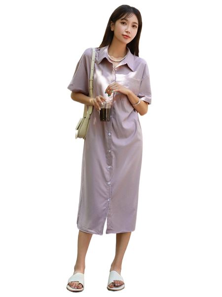 

dazy drop shoulder button through shirt dress 83gj#, Black;gray