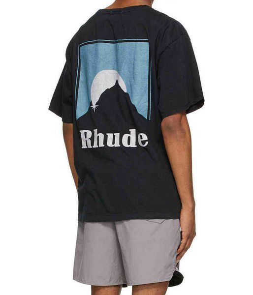

brand designer t shirt high street rhude box sunset printed short sleeve t-shirt quality men and women orange blue fashion 3025 high quality, White;black