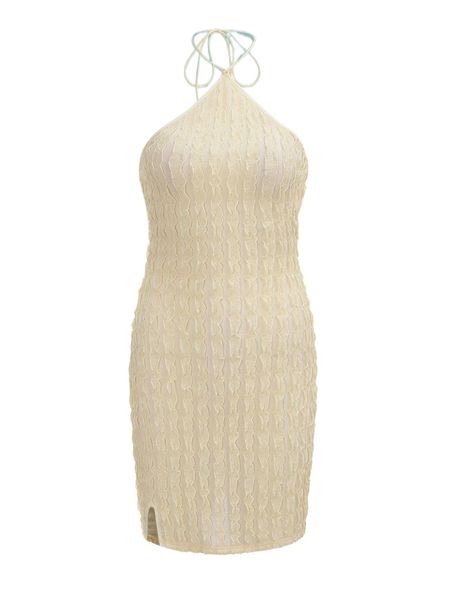 

halter neck backless lettuce trim slit dress r0we#, Black;gray