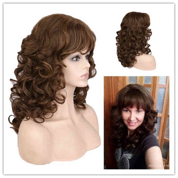 

curly w synthetic long black brown smooth wavy wig with cute wig hair highlights cosplay heat ristant wigs for women, Golden;white