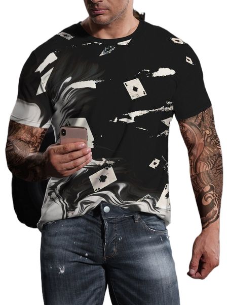

men marble & playing card print tee e86c#, White;black