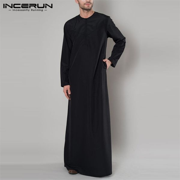 

incerun islamic arabic muslim kaftan long sleeve zipper loose abaya robes s arabia dubai jubba thobe men clothes 220713, Red