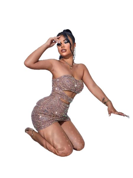 

cut out wrap sequin bodycon tube dress f6gr#, Black;gray