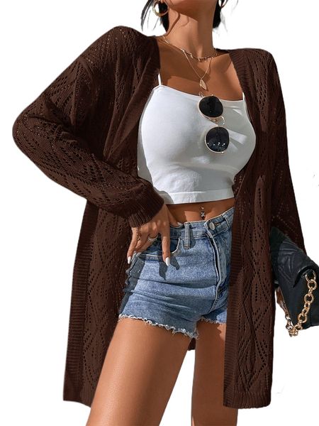 

openwork open front drop shoulder cardigan w2nf#, White;black