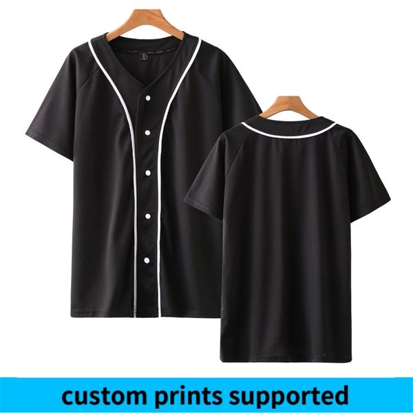 

solid color women/men baseball t shirt summer short sleeve fashion tshirts casual streetwear trendy baseball tee shirts custom 220607, Black