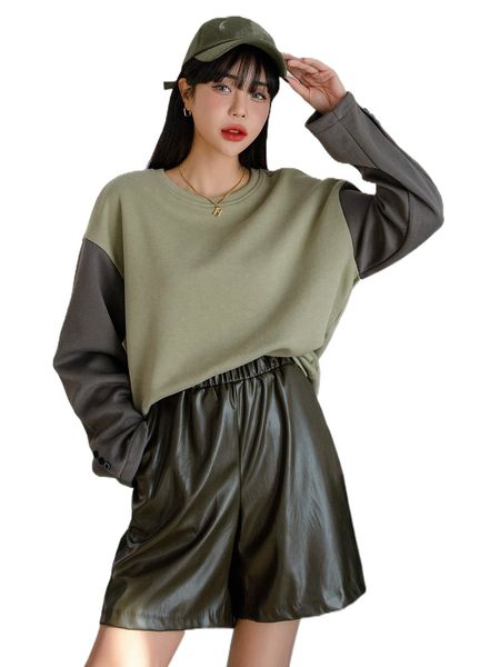 

dazy color block drop shoulder pullover g8s6#, Black