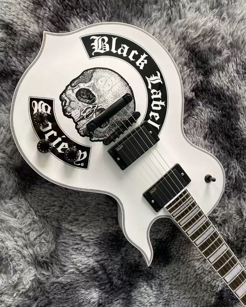 

white &black electric guitar emg pickup inlays mother of pearl black hardware