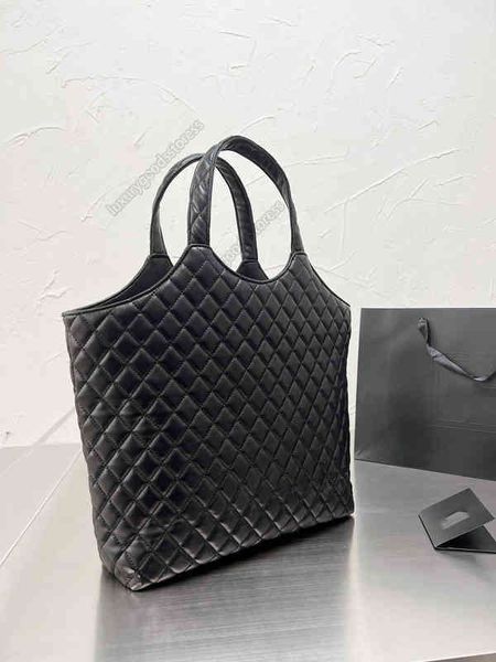 

with gift box quilted textured black leather tote shopping bag size 33*37cm