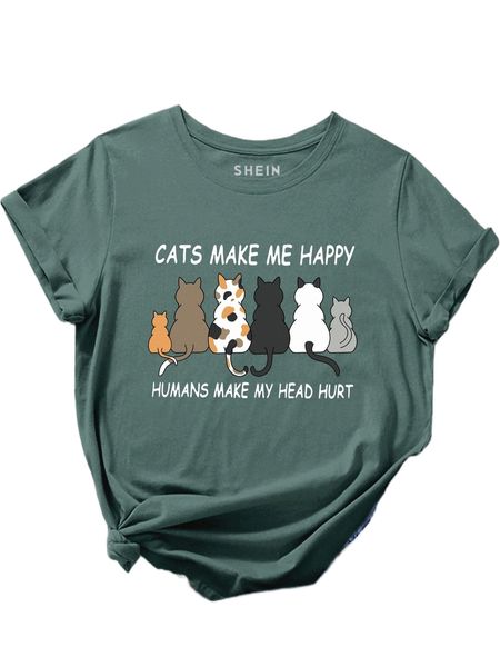 

cartoon and slogan graphic tee 305q#, White