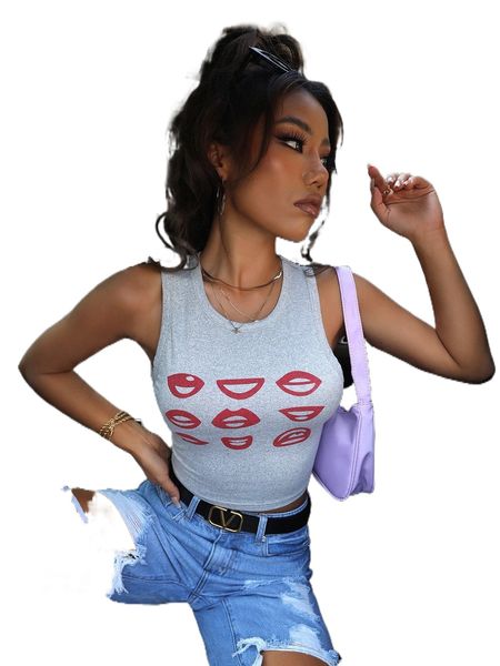 

mouth print crop tank m1h1#, White