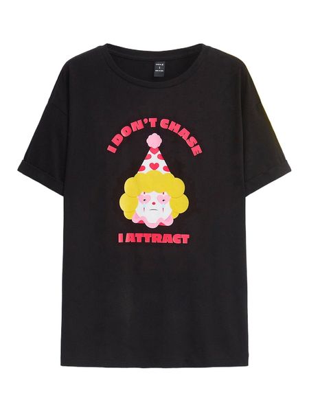 

x wishful thinking clown & slogan graphic drop shoulder tee 79e6#, White