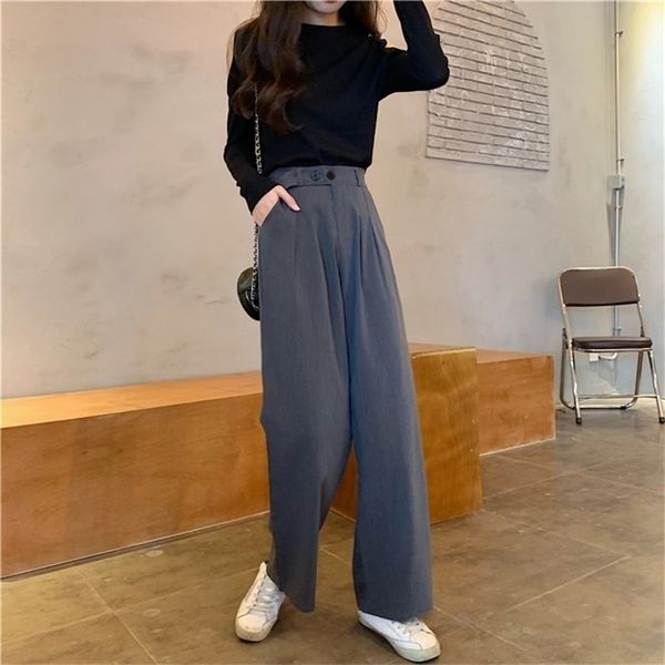 

womens high waist trousers autumn korean version ins thin straight casual wide leg pants woman gd112 y200418, Black;white