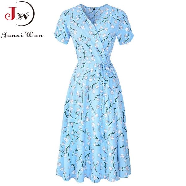 

summer elegant short sleeve chiffon dres floral printing vintage a-line bohemian beach midi sundress 220516, Black;gray