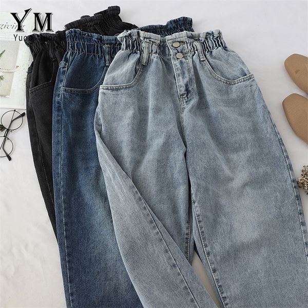 

yuoomuoo soft vintage boyfriend jeans for women elastic high waist mom black jeans harajuku long denim pants 210302, Blue