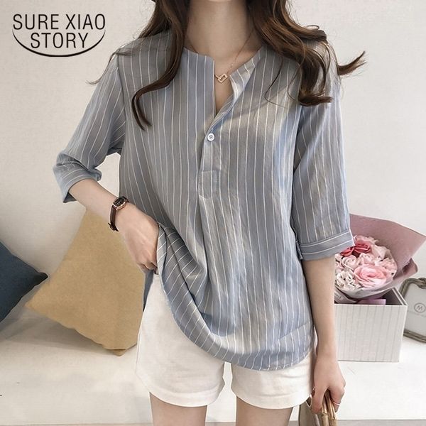 

summer plus size 4xl white shirt female big sizes striped casual women blouse shirt chiffon female blusas 0753 30 y200622