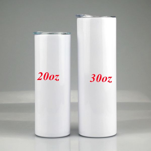 Sublimação em branco 30oz tumbler straight sublimation revestimento skinny tumblers térmico transferência térmica vacuum isolado caneca 304 canudo de garrafa de água de aço inoxidável