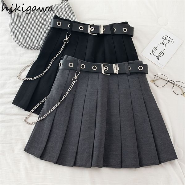 

hikigawa y2k skirt for women japan faldas mujer moda a line mini skirts female chain high waist gothic clothes 220317, Black