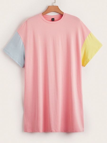 

plus drop shoulder colorblock dress a0f4#, Black