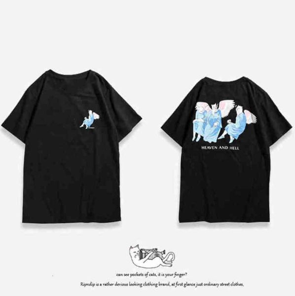 

mens designer classic brand ripndip t shirts fashion naughty cat t-shirt couple tees luxury street hip hop women summer short sleeve tshirt, White;black
