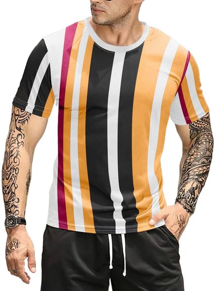 

men striped color block tee d6g5#, White;black