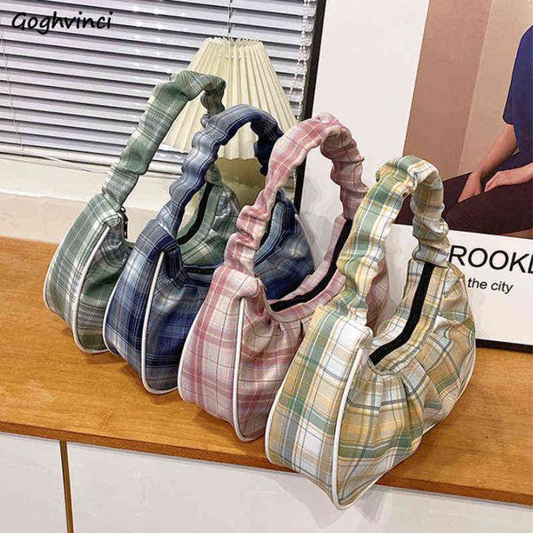 

handle bags women plaid casual pleated nylon all-match korean style shopping ladies handbags underarm purse designer version g220524