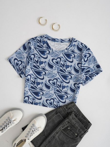 

allover heart print crop tee h60n#, White