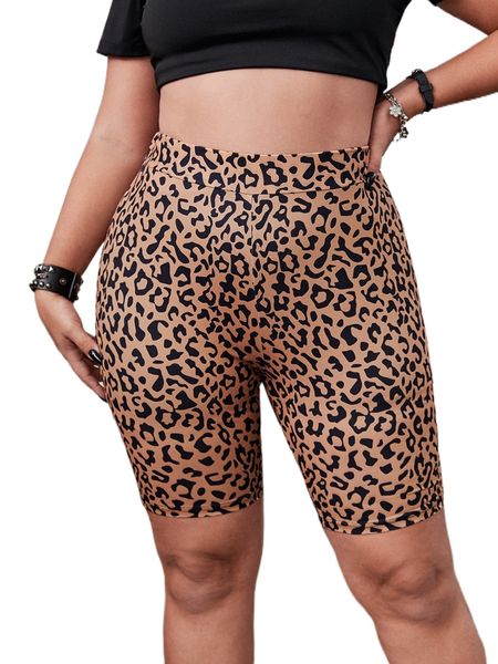 

plus leopard print biker shorts l5rj#, Black