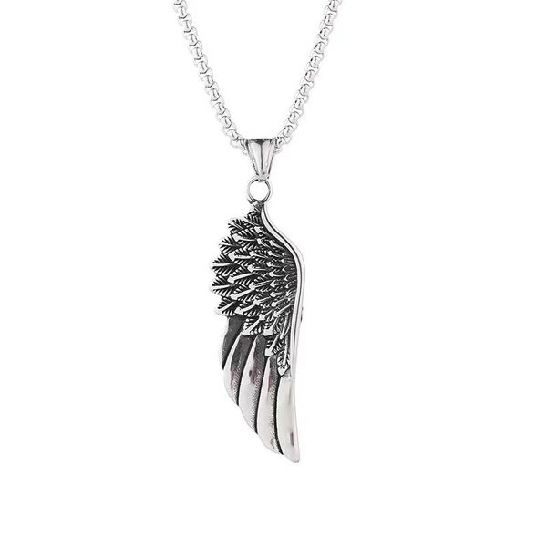 

pendant necklaces 2022 european and american trendy male rock fashion pendant men's titanium steel wing necklace, Silver
