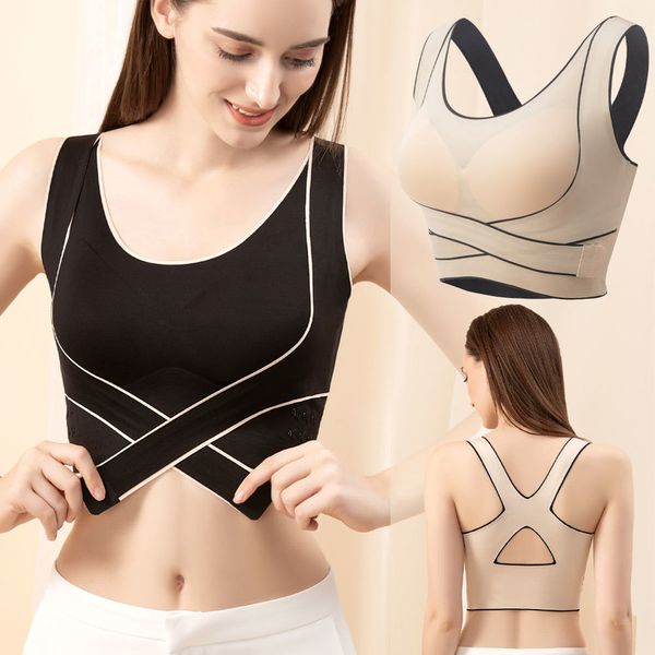 

women push up bra plus size correction bras seamless wireless bralette sports brassiere fitness vest crop female underwear 220511, Red;black
