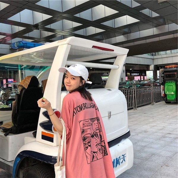 

lv001 women's t-shirt print summer large loose length student 2021 korean half medium sleeve short jtprm