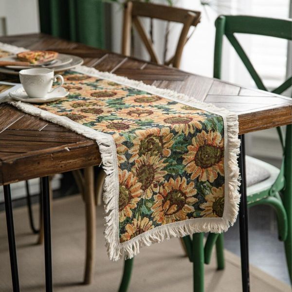 

table runner cloth jacquard sunflower american tassel party decoration american decorative porch cover