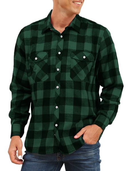 

men plaid print flap pocket shirt 87ar#, White;black