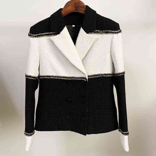 

wool jackets blazer women 2020 autumn winter new black white patchwork doublebreasted wool women coat blazers j220813, White;black