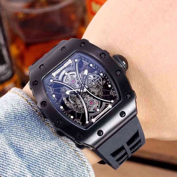 

luxury mens watch richa millls mechanics same barrel bull male calendar silicone mechanical millerwatch ceid, Slivery;brown