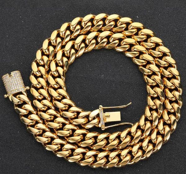 

men 18k gold plated chains 10mm lab diamond clasp miami cuban curb chain & bracelet, Black