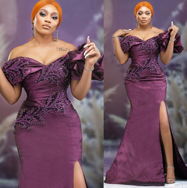 

2022 plus size arabic aso ebi purple mermaid prom dresses lace beaded evening formal party second reception birthday engagement gowns dress, Black