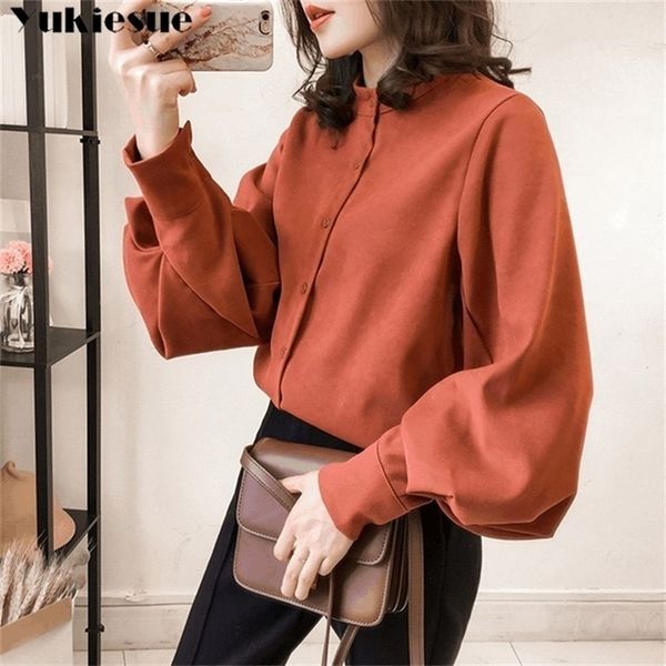 

ladies blouse lantern sleeve summer womens fashion elegant shirts women black blouses long sleeves clothing 210412, White