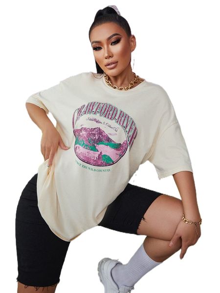 

sxy drop shoulder slogan graphic tee 27fb#, White