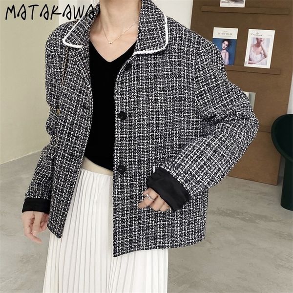 

matakawa elegant women's coat autumn/winter 2020 retro woolen cloth lapel slim loose coats blouse fall clothes for women lj200928, Black