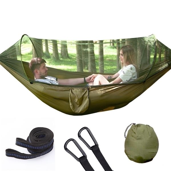 Desdobramento automático Hammock Ultralight Parachute Hunting Mosquito Líquido Tifting duplo Móveis ao ar livre 250x120cm Y200327