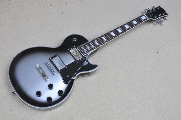 

black ring silver powder electric guitar mahogany body cream bound rosewood fingerboard 22 frets fixed bridge chrome knob